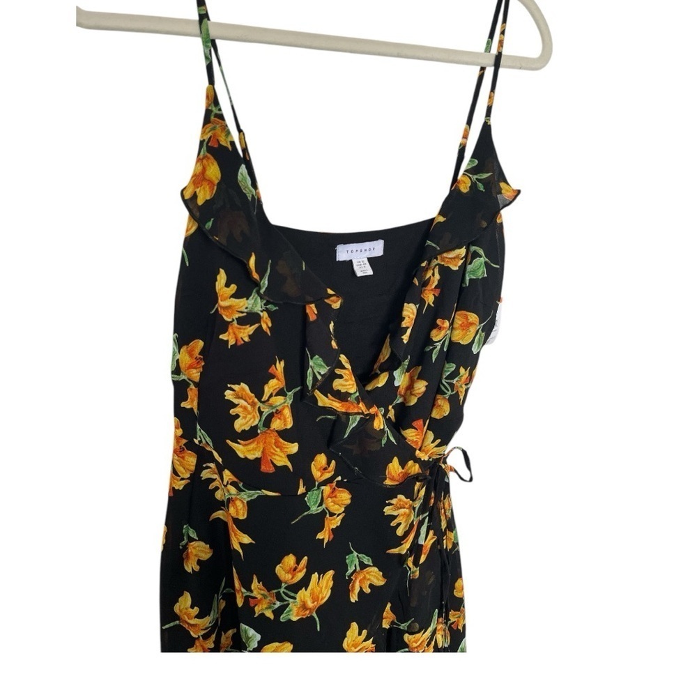 TOPSHOP black floral wrap minidress size 8 NWT B-17 - Picture 3 of 7